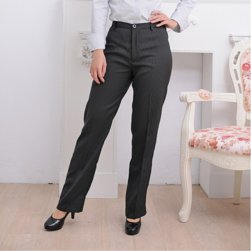 雅-黑底白條紋女直筒褲