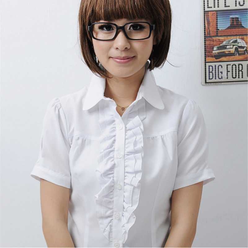 雅-全白暗紋雙荷葉女襯衫（短袖/長袖/七分袖）