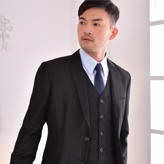 雅-型男潮流 修腰合身 晶鑽黑男西裝外套