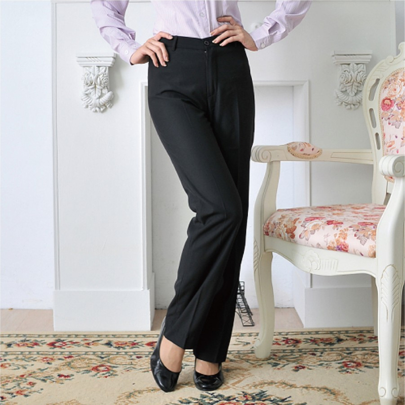 雅-黑色素面女直筒褲