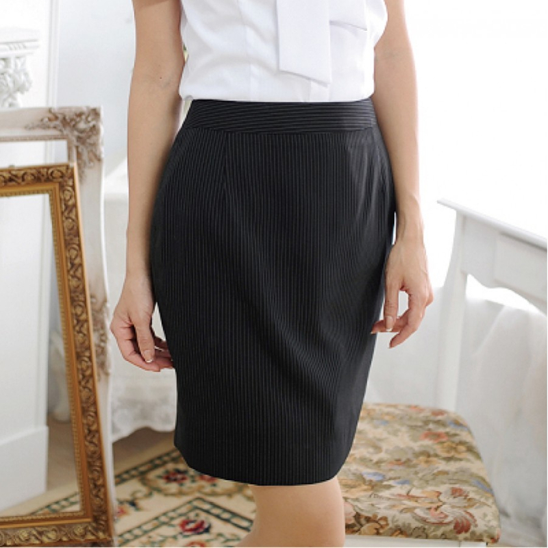 雅-黑底白條紋女窄裙/單摺裙/雙摺裙