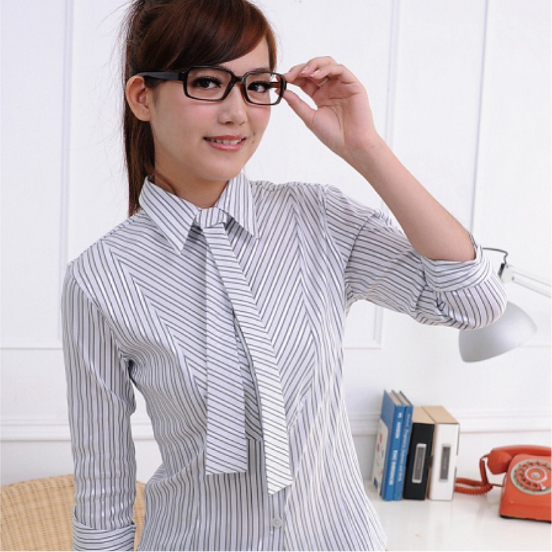 雅-黑色亮光紗條紋女襯衫 (長袖/短袖/七分袖)