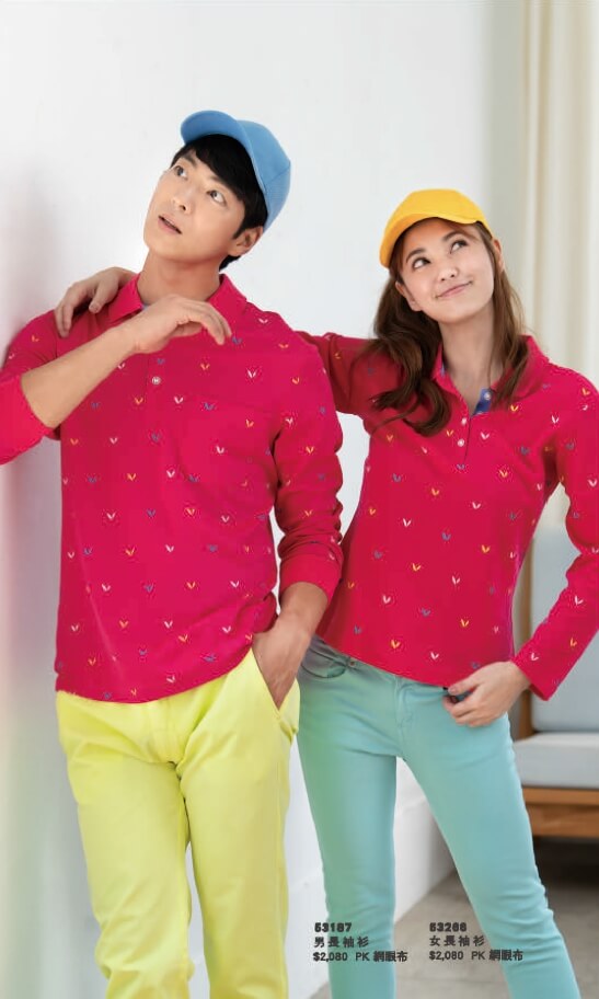 幃-男版 女版花漾長袖上衣（桃紅） -P43