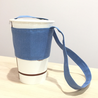  飲料提袋 -[雙面系列] 環保雙面牛津布手提杯套-素面水藍