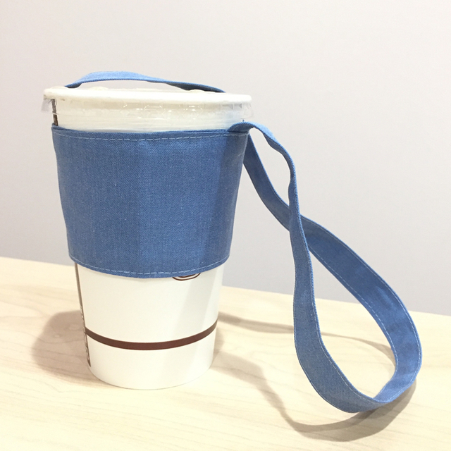  飲料提袋 -[雙面系列] 環保雙面牛津布手提杯套-素面水藍