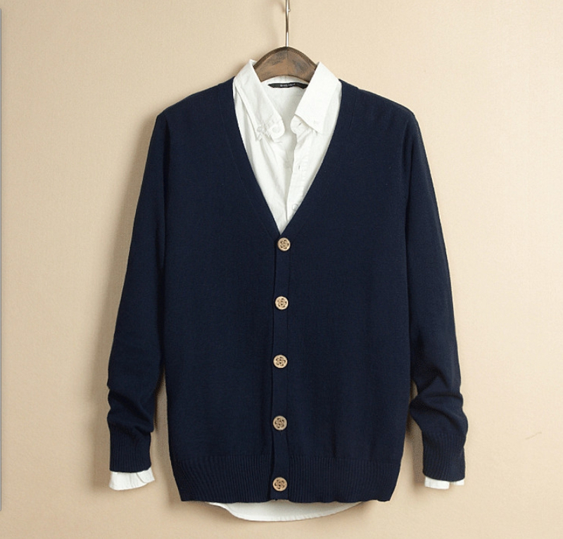 拓-男士韓版V領針織棉毛衣外套