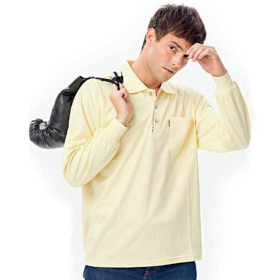 瑋-吸濕排汗長袖POLO衫 ( 淺灰、淺黃、丈青 )