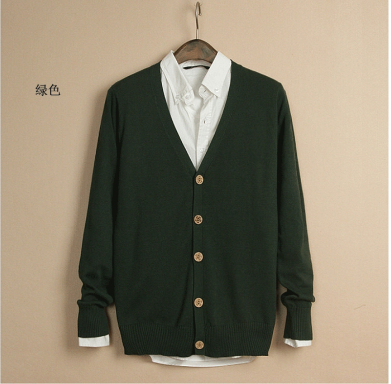 拓-男士韓版V領針織棉毛衣外套