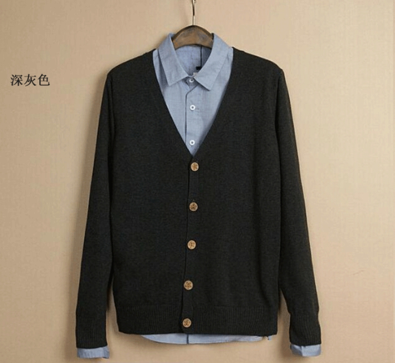 拓-男士韓版V領針織棉毛衣外套