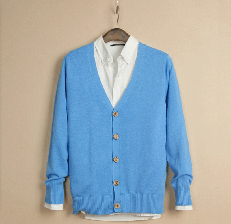 拓-男士韓版V領針織棉毛衣外套