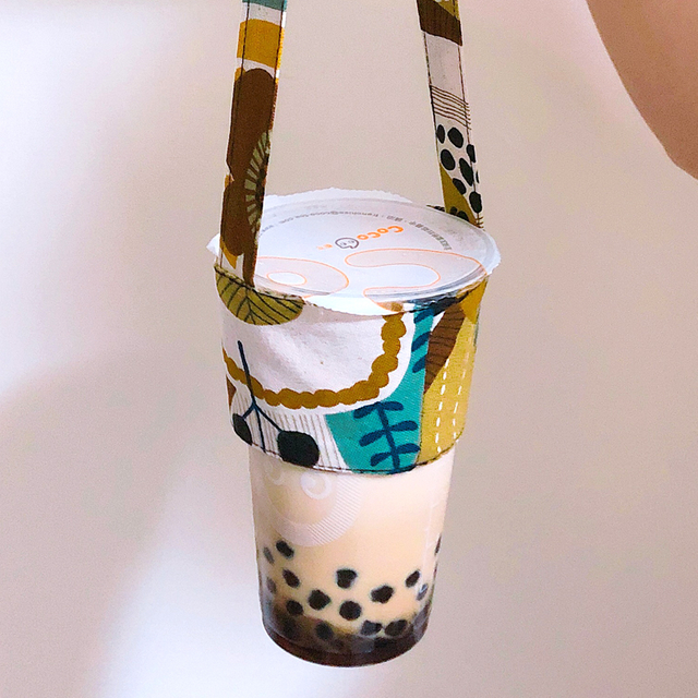 手提杯袋-[雙面系列] 環保雙面棉麻布 飲料提袋 -日系文青